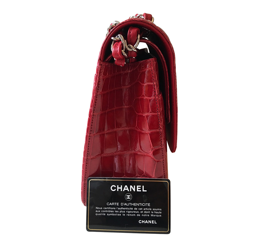 Chanel Red Jumbo Flap 2.55 Shiny Alligator Bag