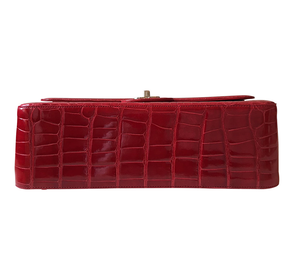 Chanel Red Jumbo Flap 2.55 Shiny Alligator Bag