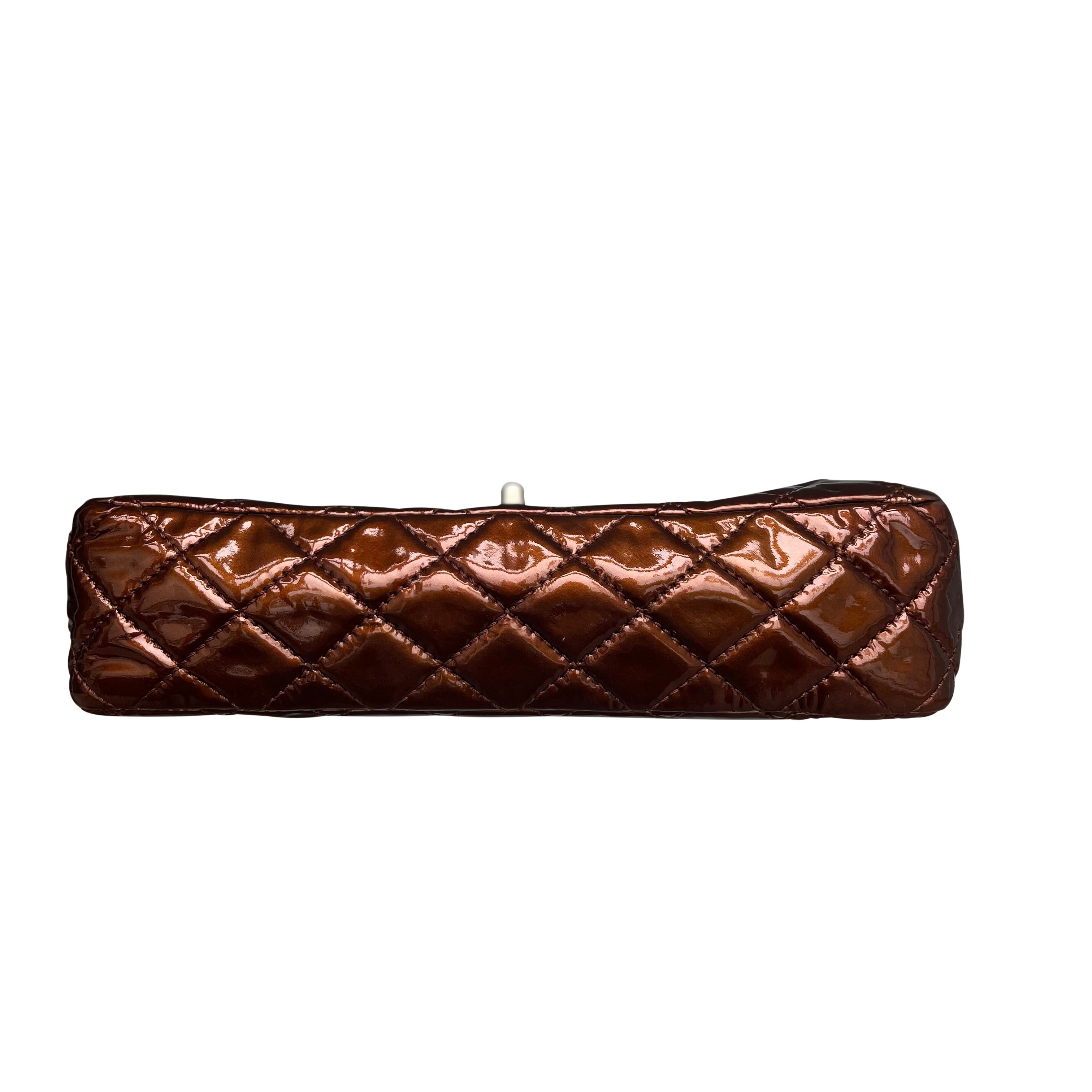Chanel Medium Double Flap Bag Metallic Patent Leather Bronze