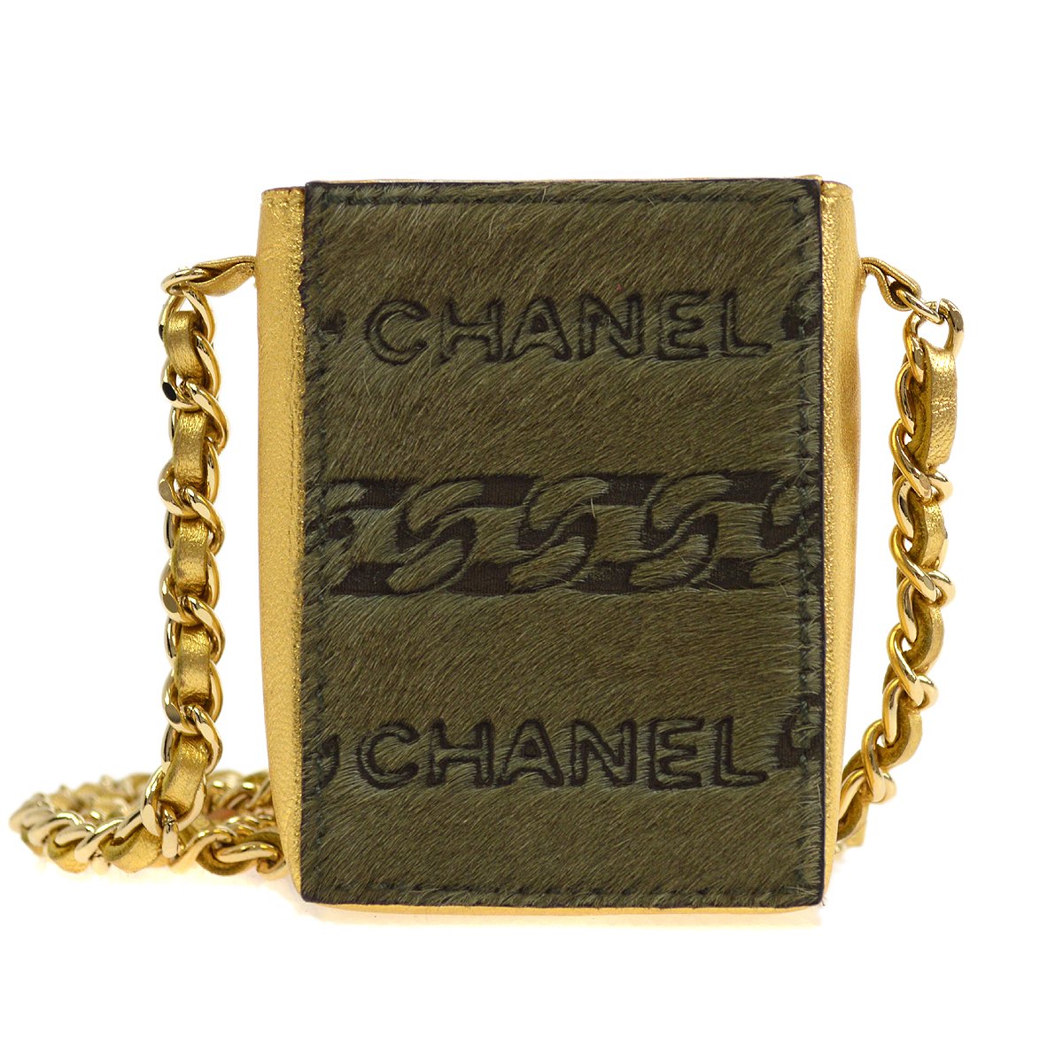 CHANEL 2001 Cigarette Shoulder Bag Pony Hair Khaki