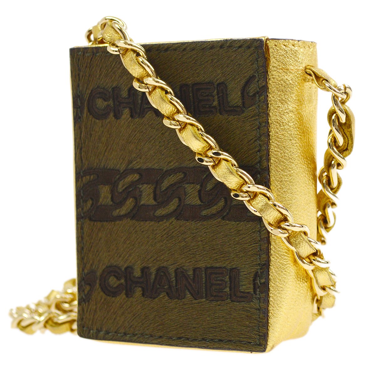 CHANEL 2001 Cigarette Shoulder Bag Pony Hair Khaki