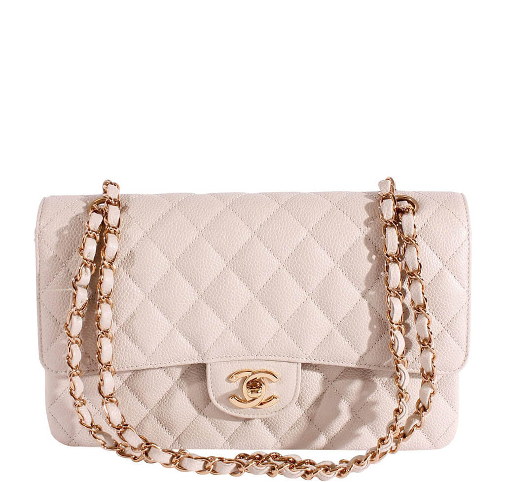 Chanel 2.55 Medium Bag Light Gray Caviar