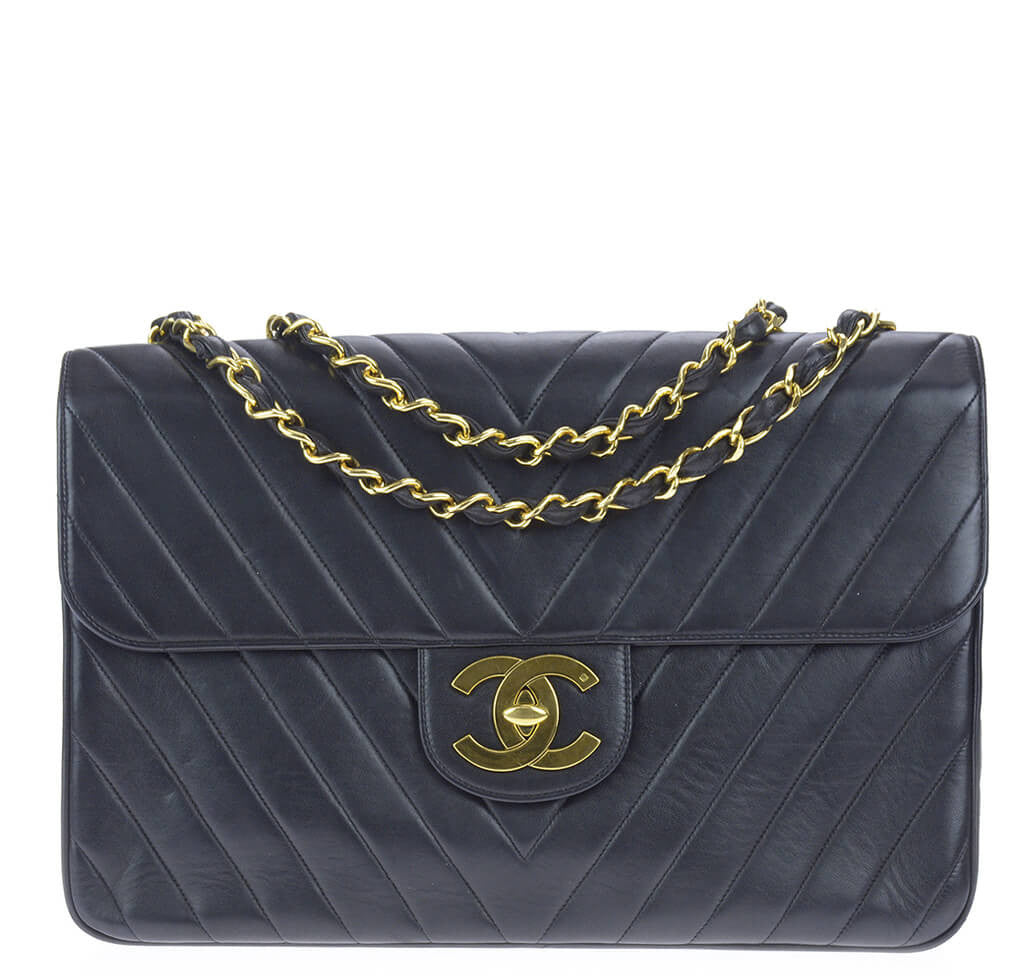 Chanel Chevron Flap Bag Black Lambskin Leather