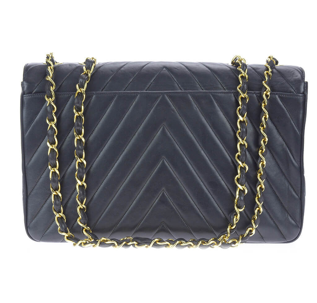 Chanel Chevron Flap Bag Black Lambskin Leather