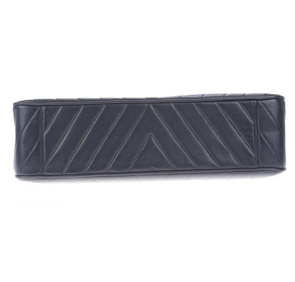 Chanel Chevron Flap Bag Black Lambskin Leather
