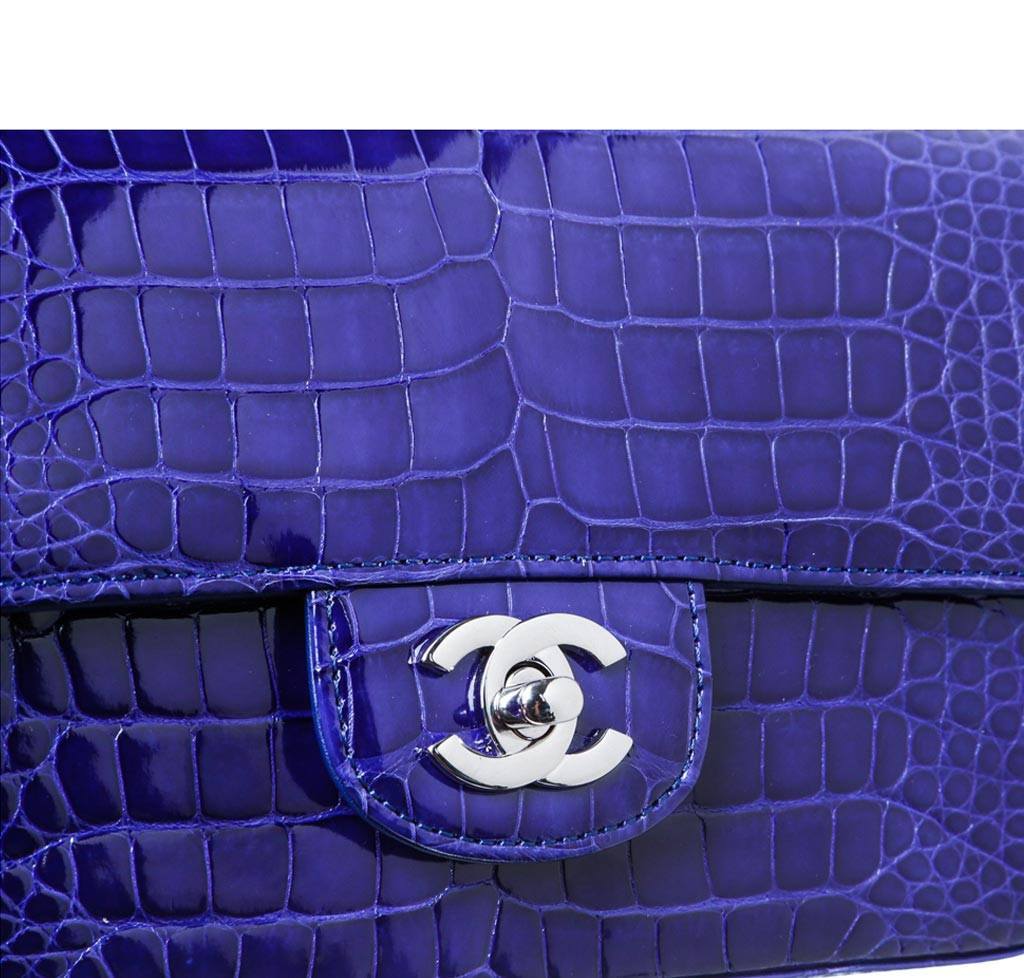 Chanel Alligator Mini Classic Flap Bag Blue