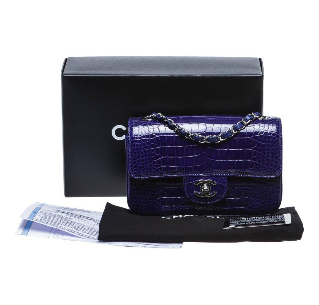Chanel Alligator Mini Classic Flap Bag Blue