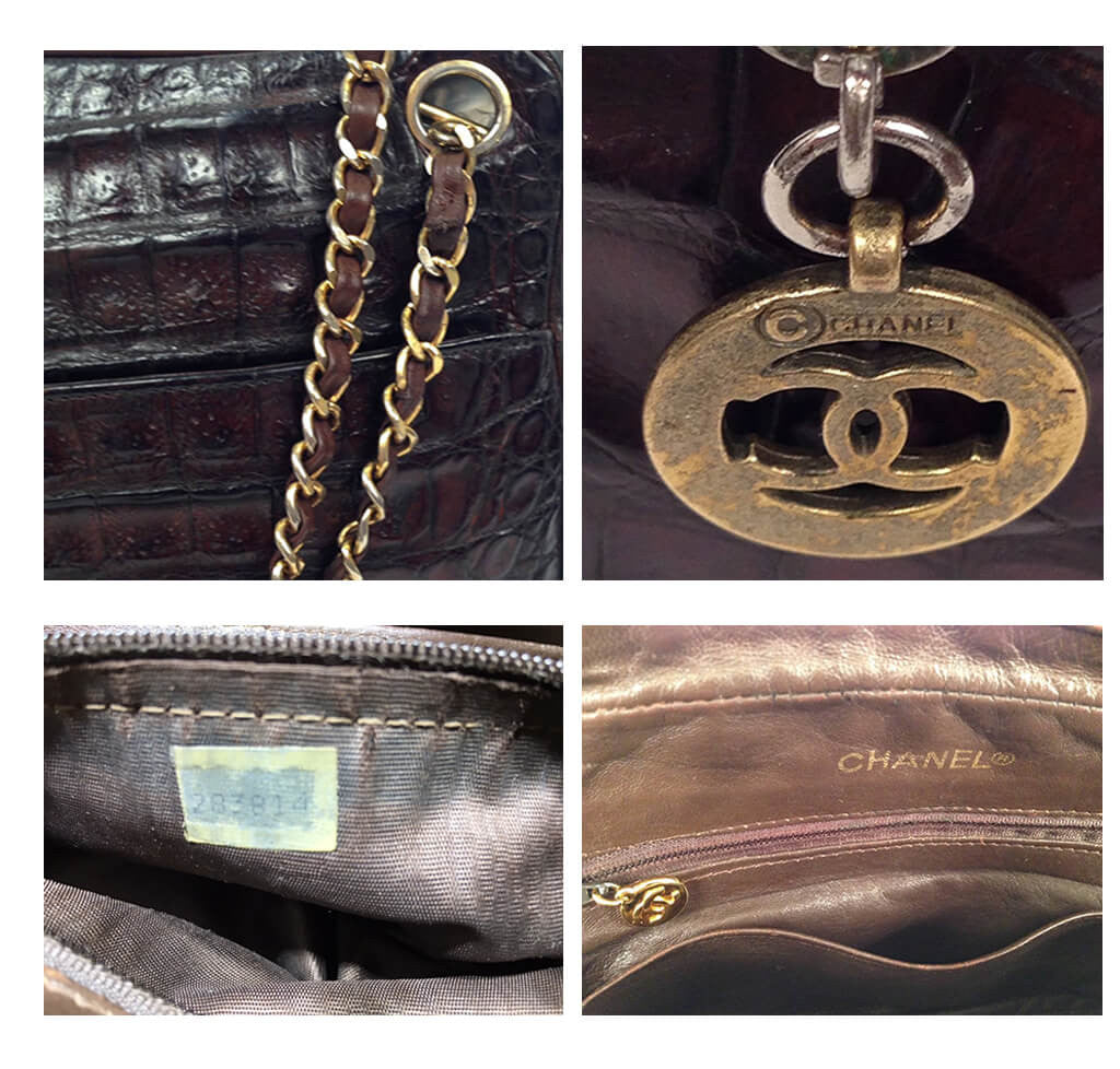 Chanel Vintage Tote Bag Brown Alligator GHW