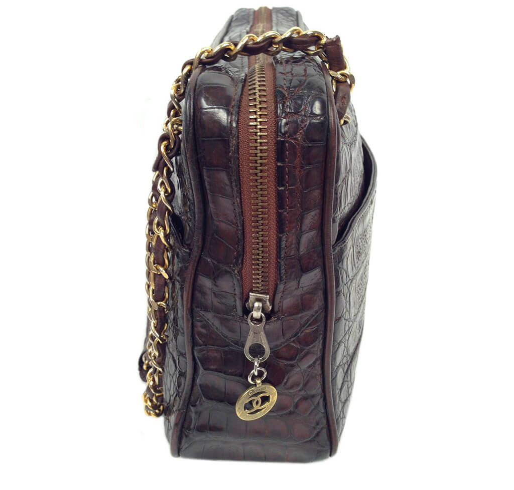 Chanel Vintage Tote Bag Brown Alligator GHW