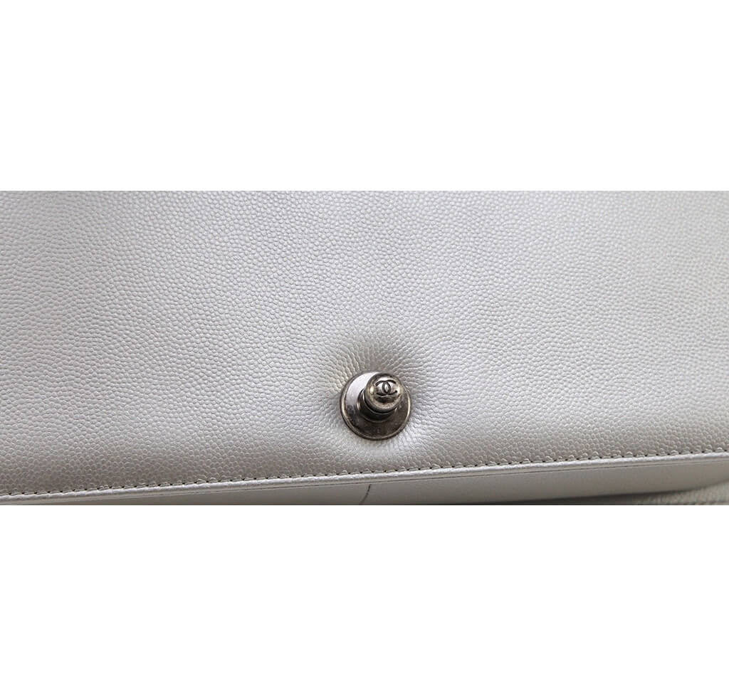 Chanel Metallic Grey Silver Boy Bag Caviar Leather