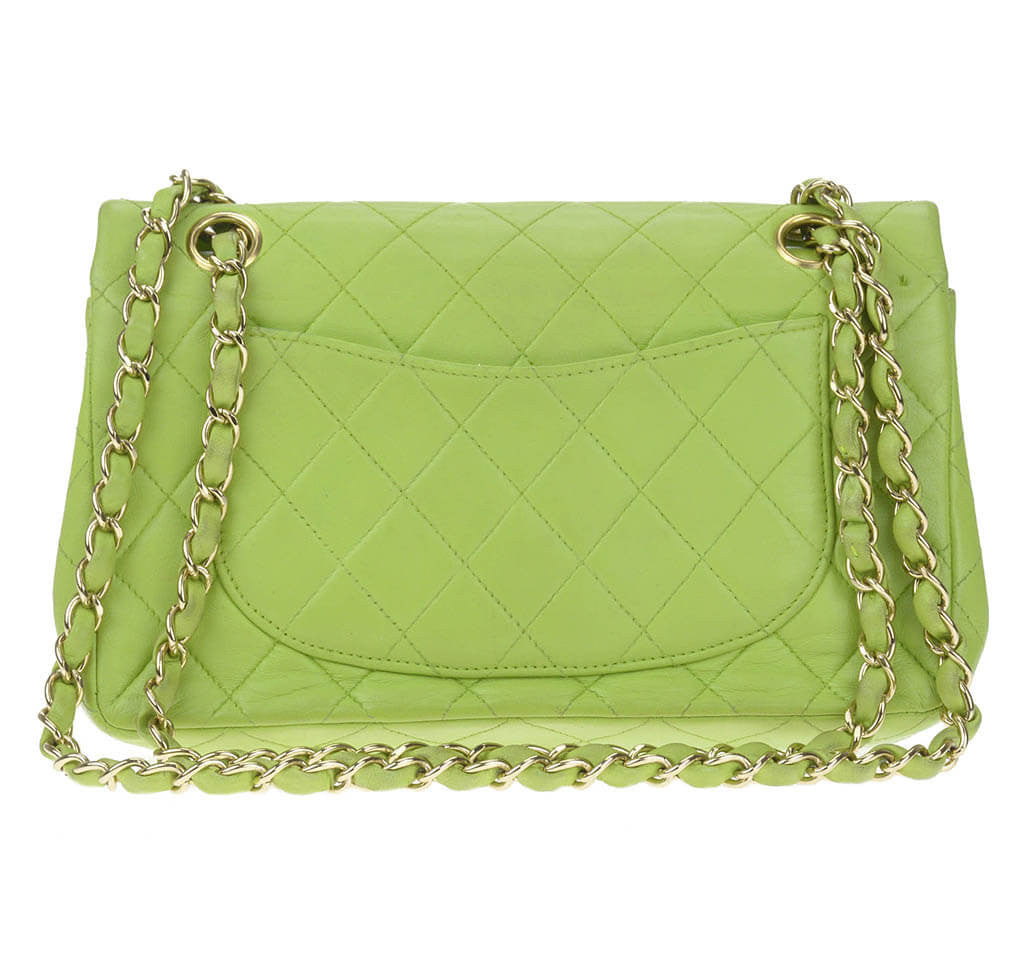 Chanel Flap Bag Green Lambskin Gold Hardware