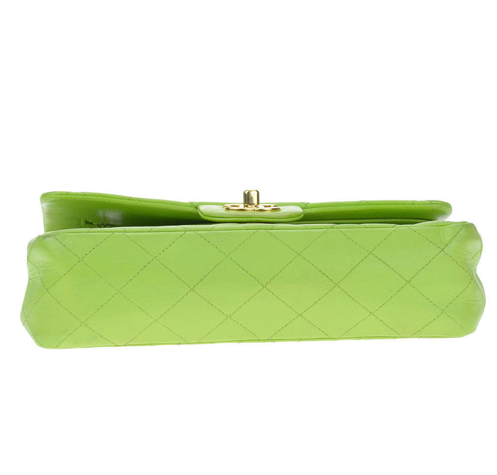 Chanel Flap Bag Green Lambskin Gold Hardware