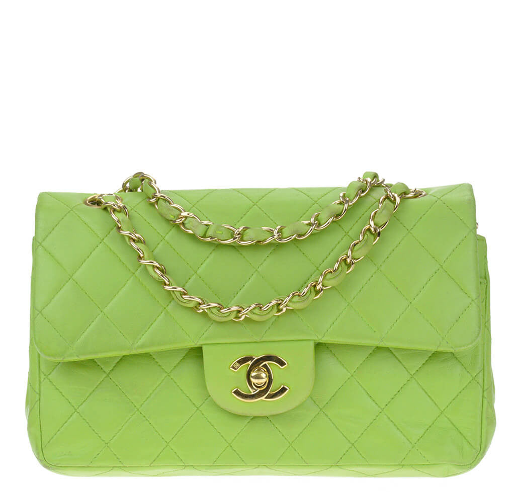 Chanel Flap Bag Green Lambskin Gold Hardware