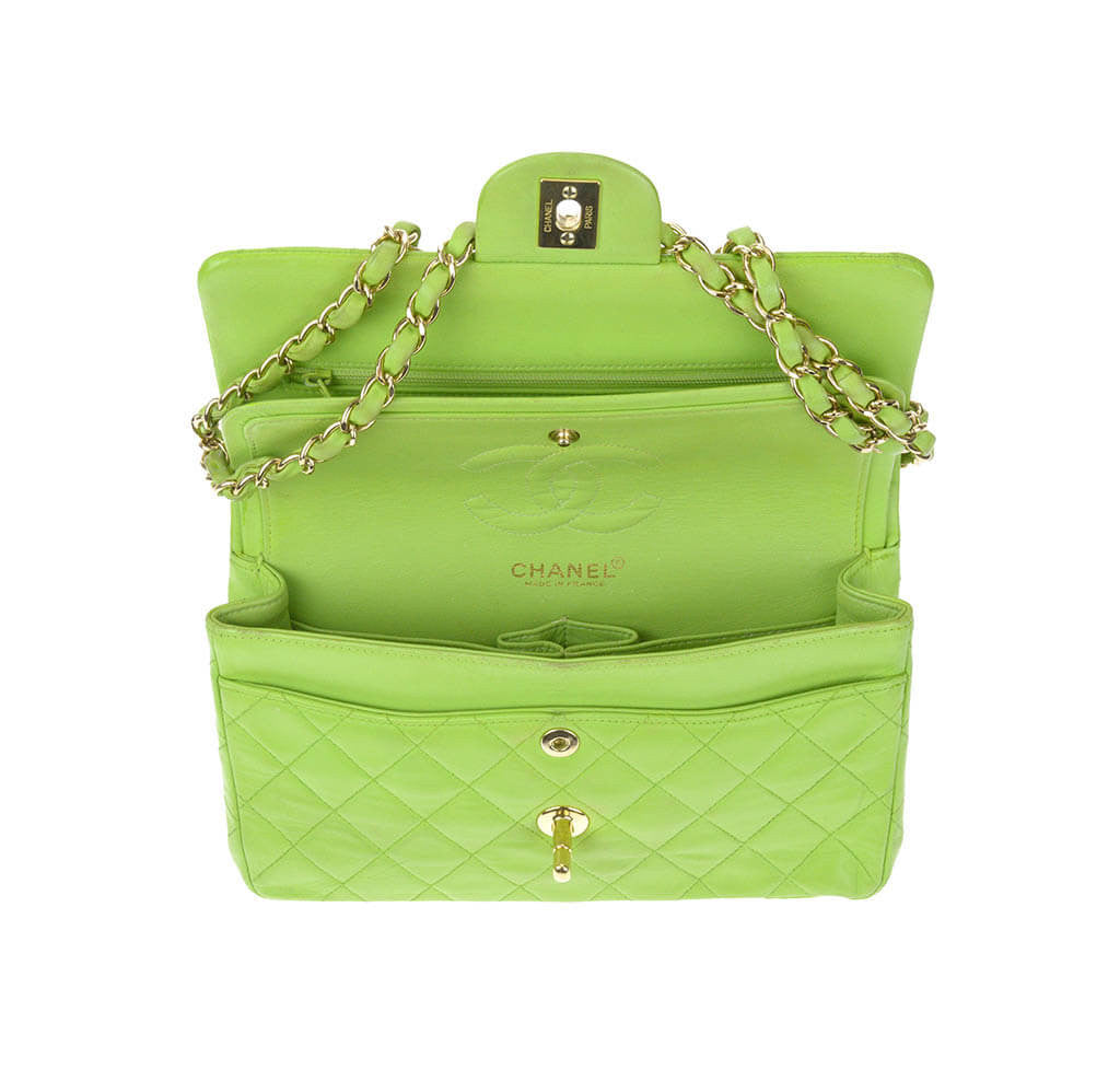 Chanel Flap Bag Green Lambskin Gold Hardware