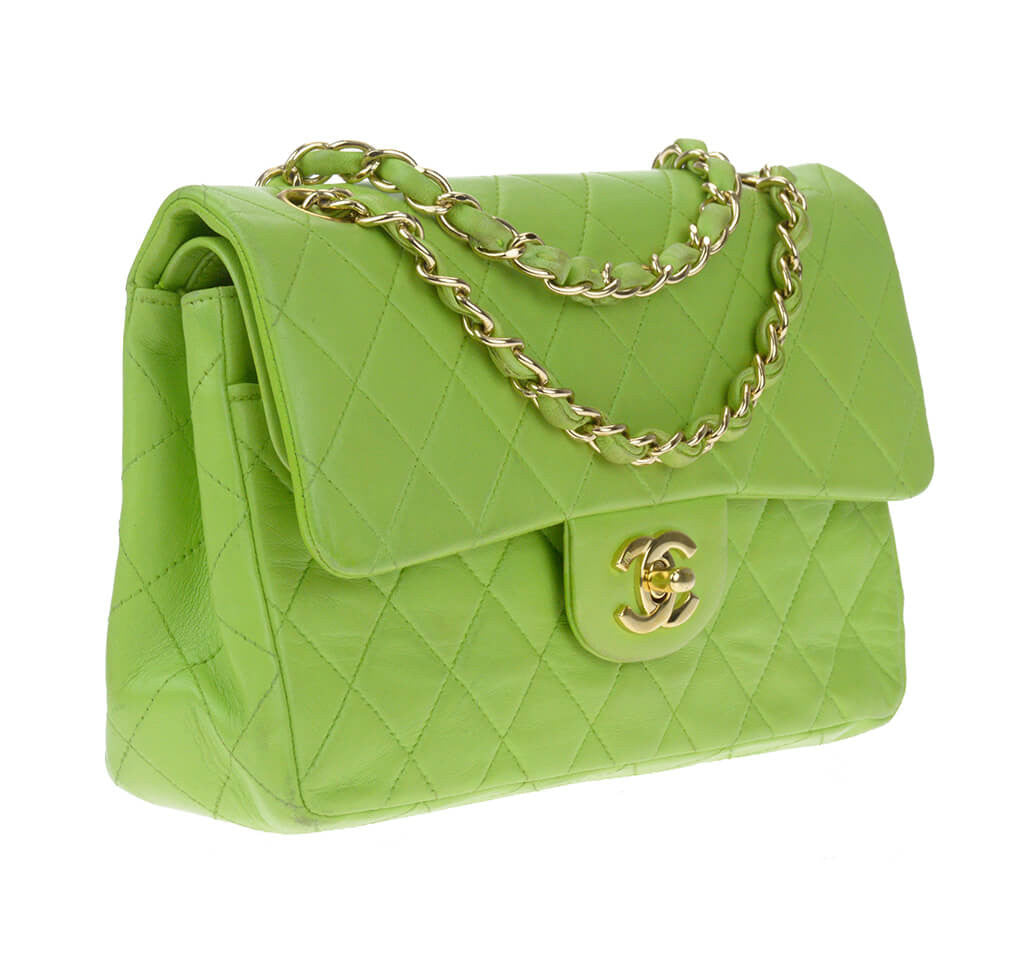Chanel Flap Bag Green Lambskin Gold Hardware
