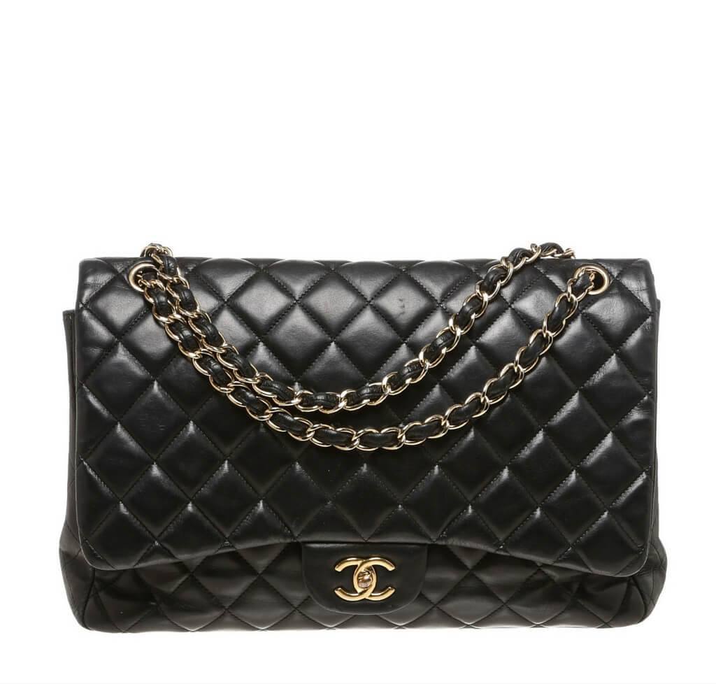 Chanel Maxi Shoulder Flap Bag Black Lambskin