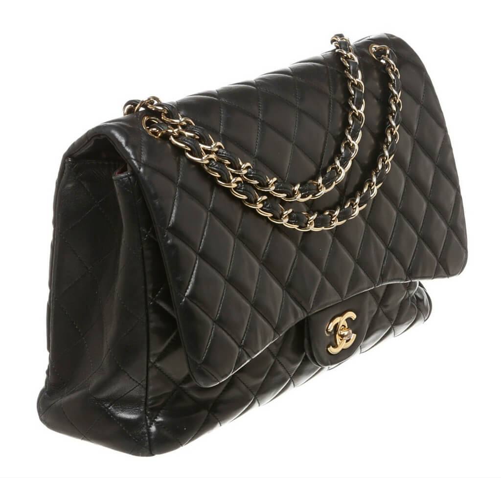 Chanel Maxi Shoulder Flap Bag Black Lambskin