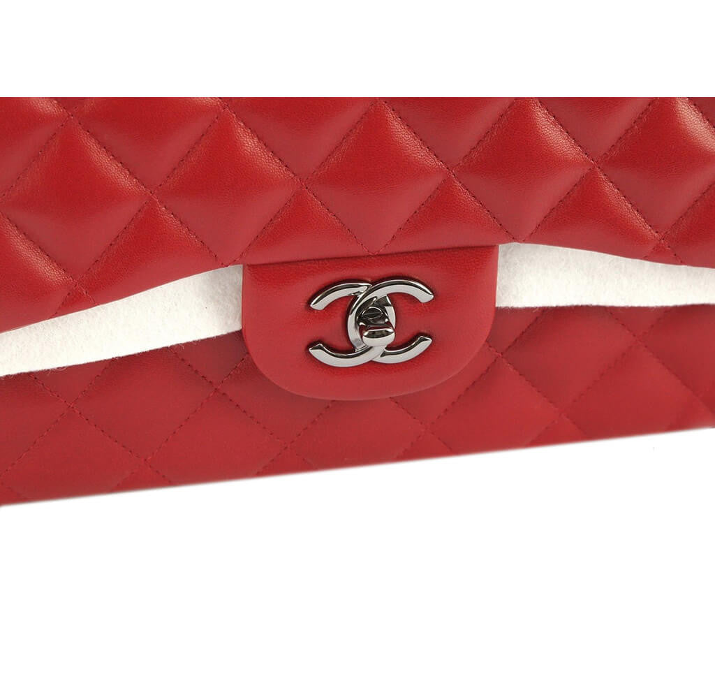 Chanel Jumbo Double Flap Bag Red Ruthenium Hardware