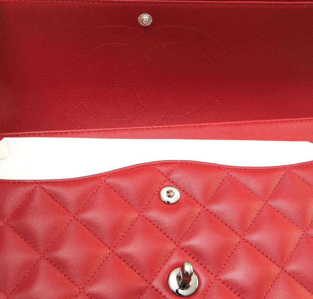 Chanel Jumbo Double Flap Bag Red Ruthenium Hardware