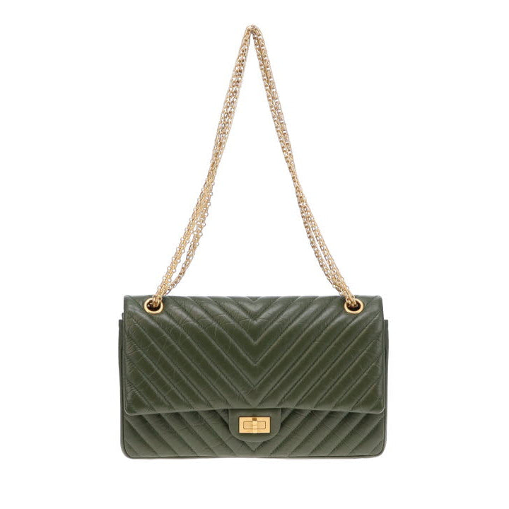 Chanel Chevron Reissue 2.55 Green With Gold Hardware 226