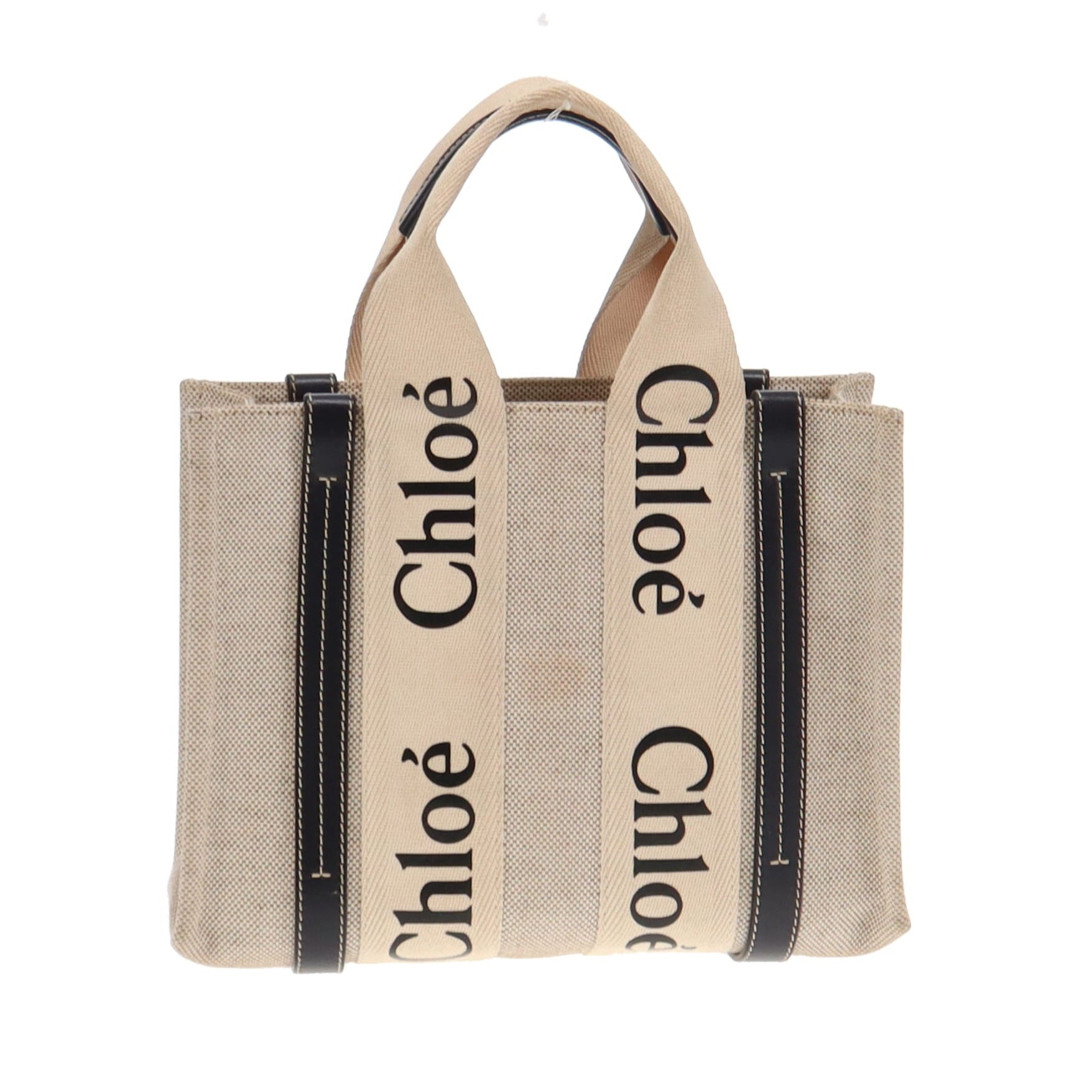Chloe White and Blue Linen and Calfskin Small Woody Tote Bag