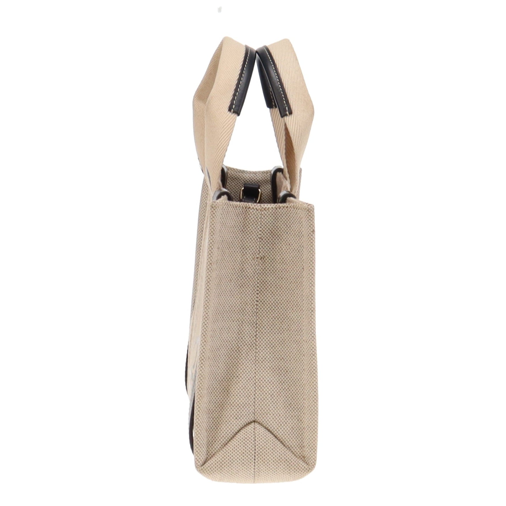 Chloe White and Blue Linen and Calfskin Small Woody Tote Bag