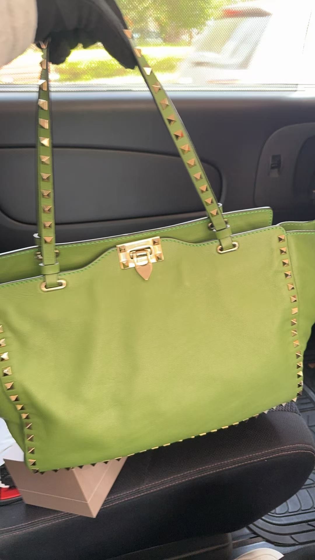 Valentino Rockstud rivet avocado tote bag