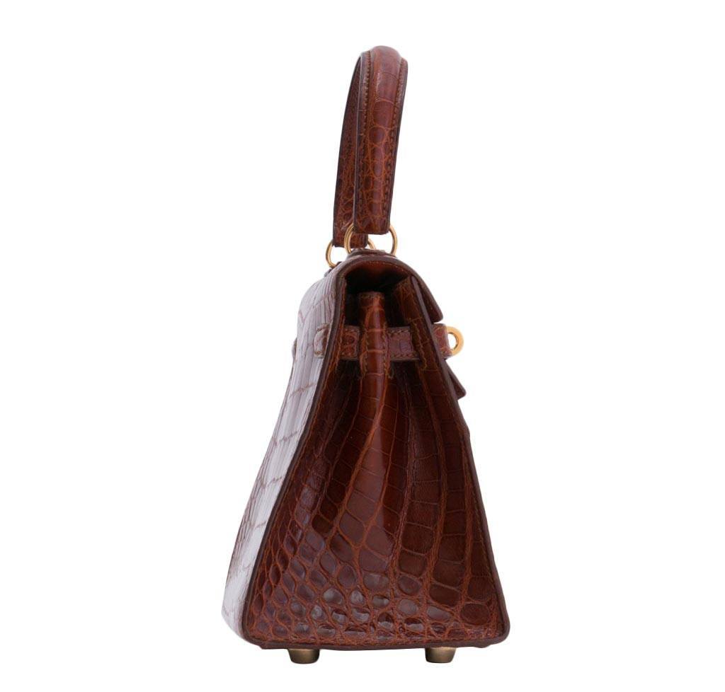 Hermès Mini Kelly Miel Crocodile Bag Palladium Hardware