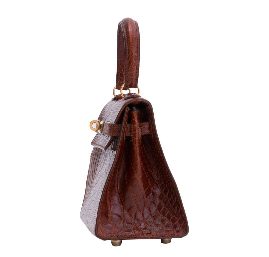 Hermès Mini Kelly Miel Crocodile Bag Palladium Hardware