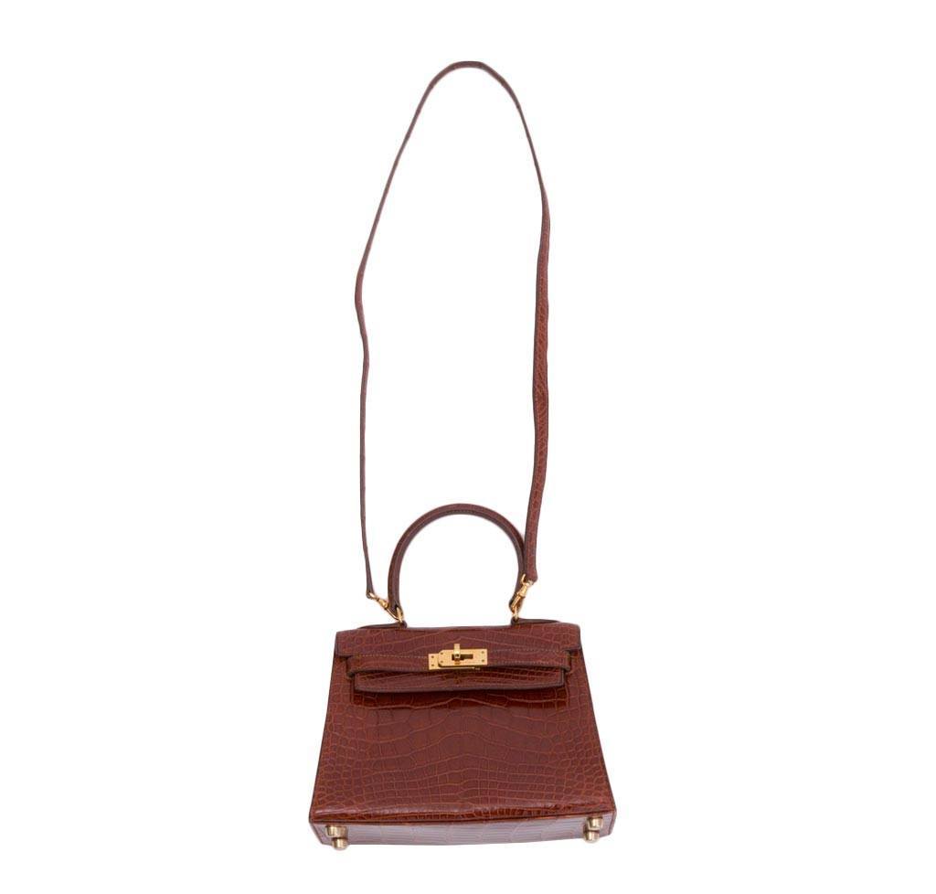 Hermès Mini Kelly Miel Crocodile Bag Palladium Hardware
