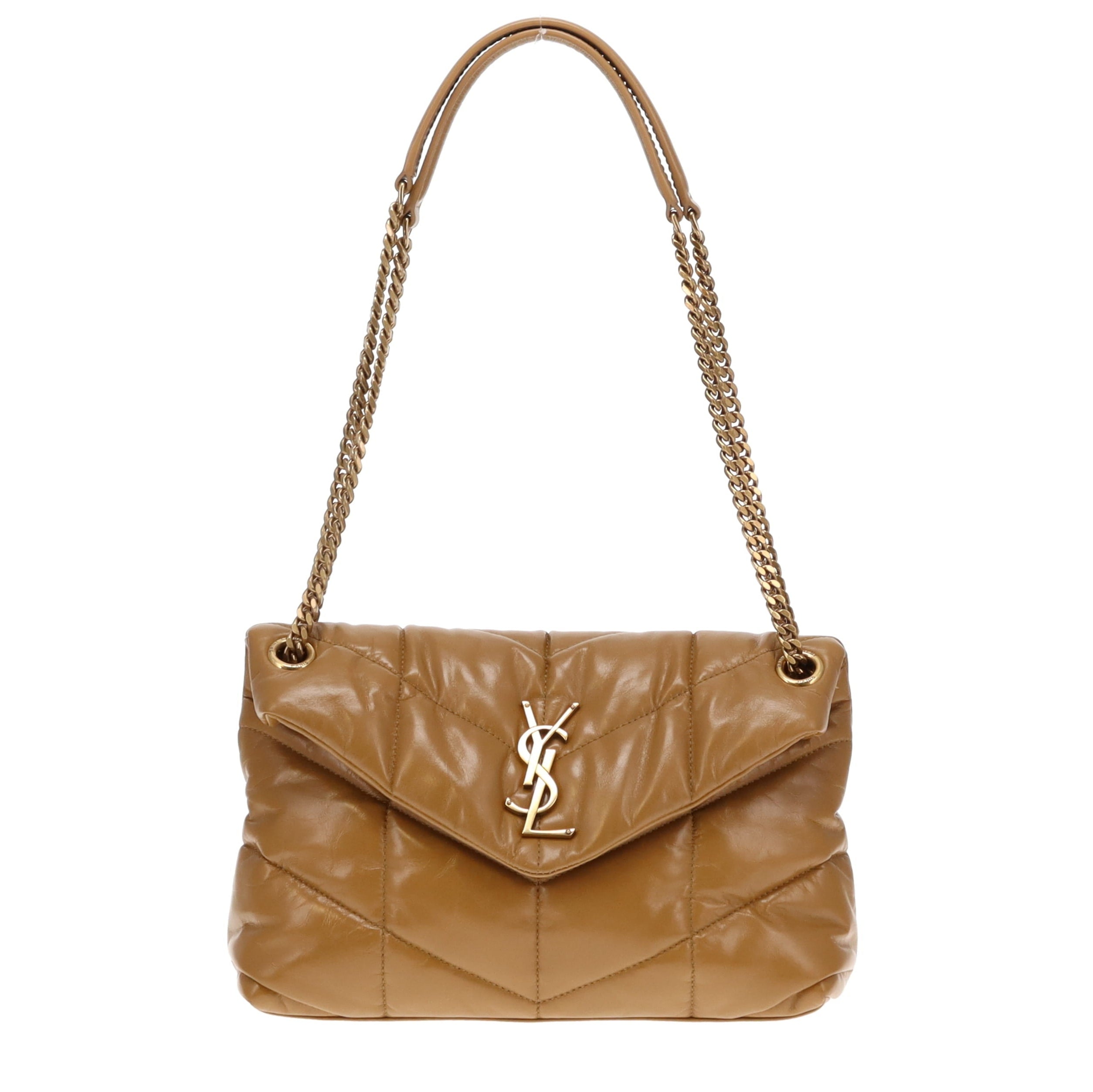 Saint Laurent Tabac Brown Shiny Leather Small Puffer
