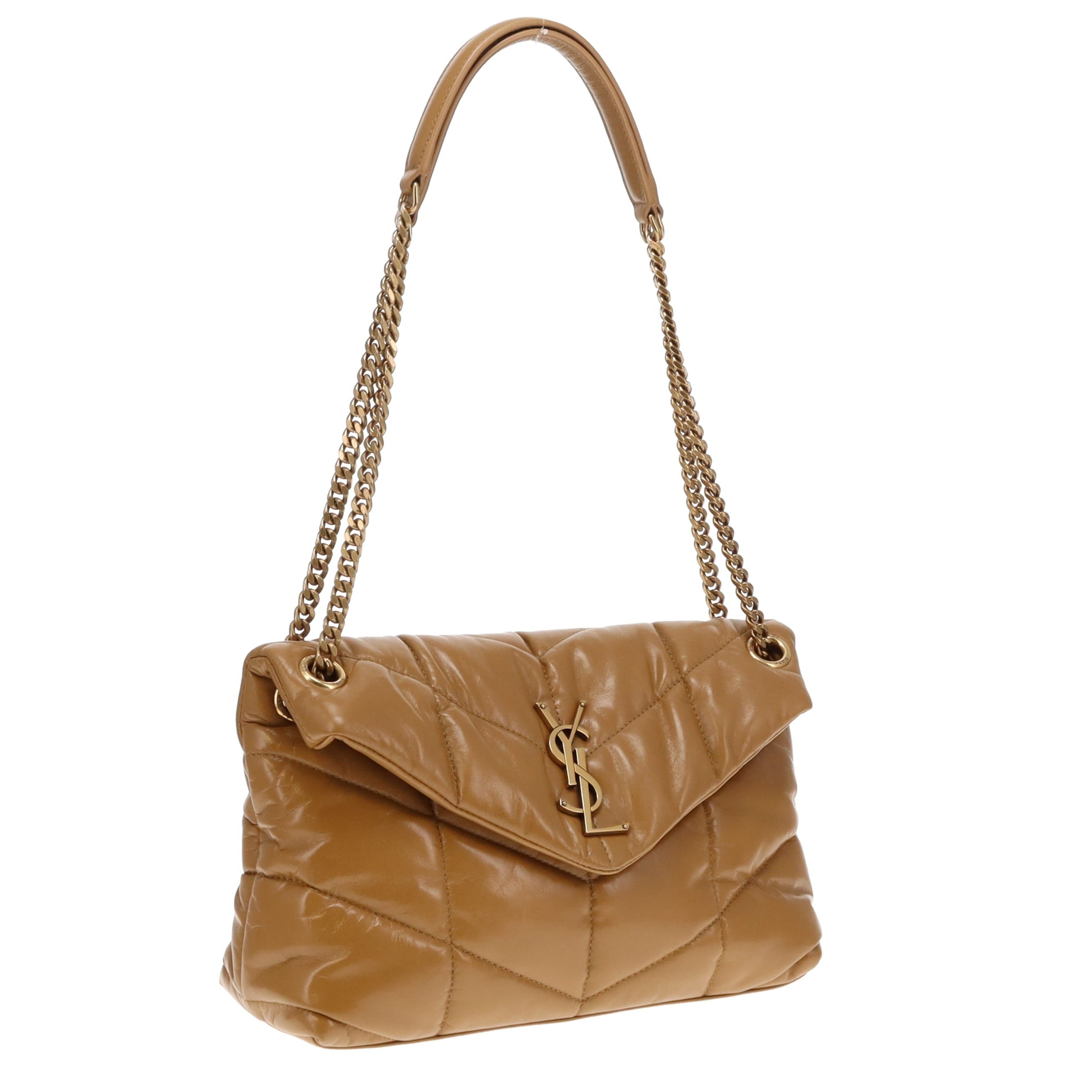 Saint Laurent Tabac Brown Shiny Leather Small Puffer