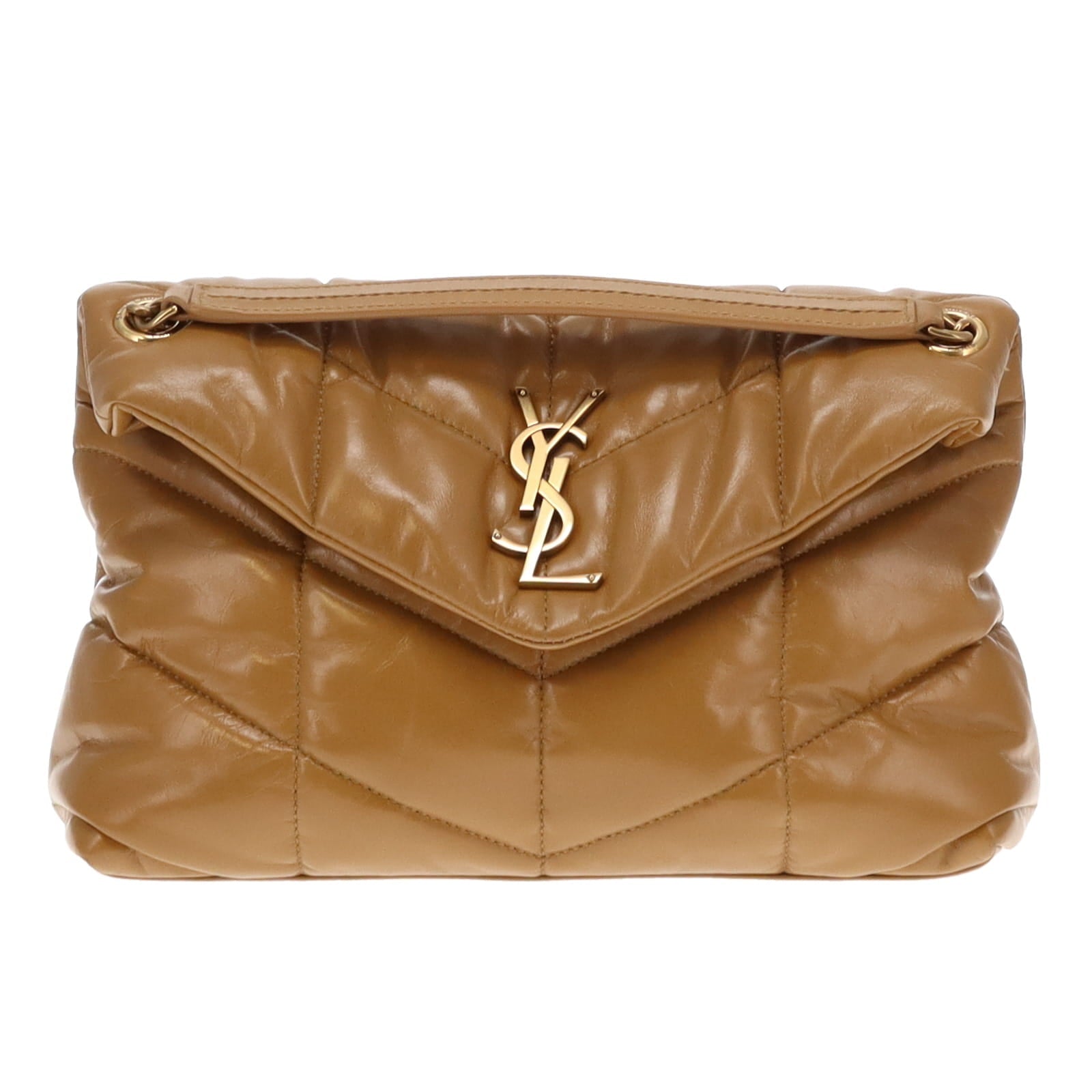 Saint Laurent Tabac Brown Shiny Leather Small Puffer