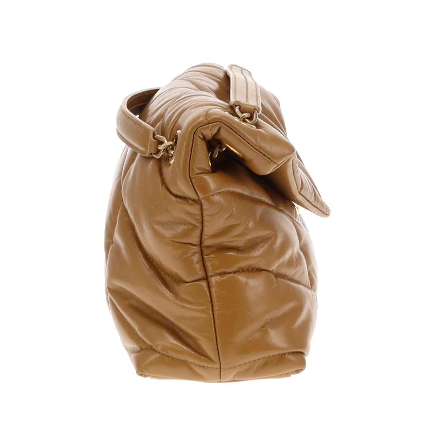 Saint Laurent Tabac Brown Shiny Leather Small Puffer
