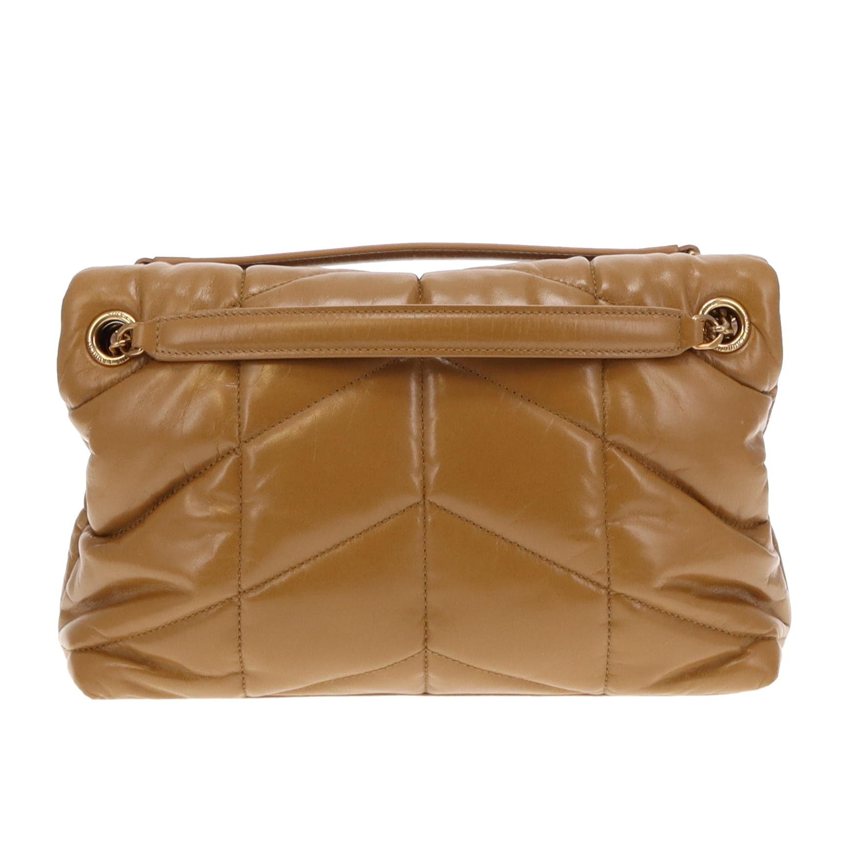 Saint Laurent Tabac Brown Shiny Leather Small Puffer