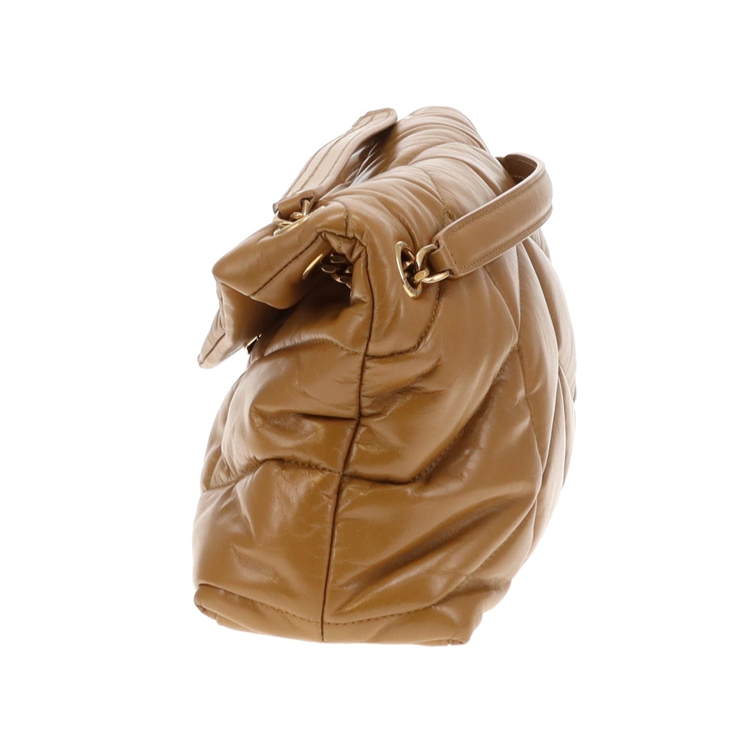 Saint Laurent Tabac Brown Shiny Leather Small Puffer