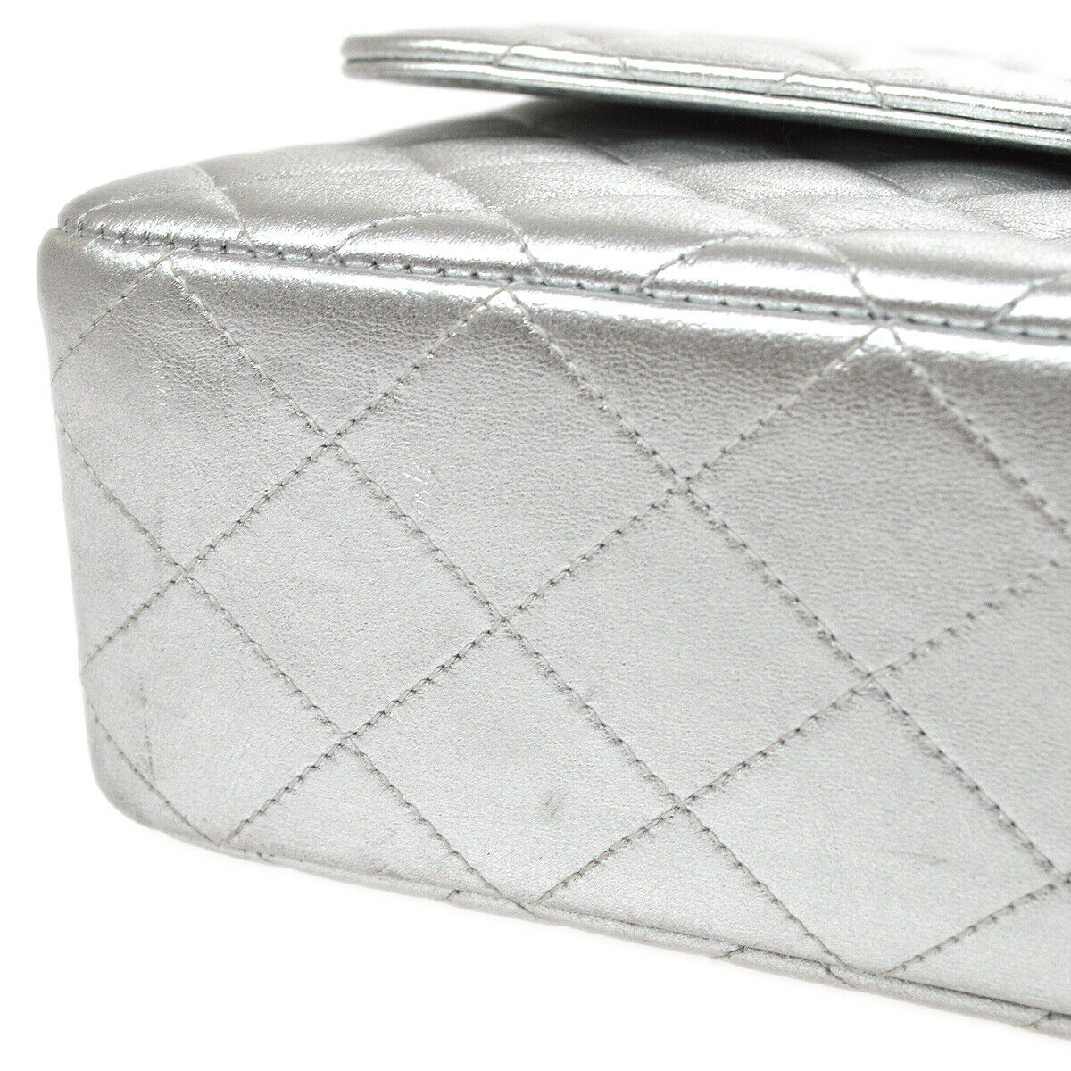 CHANEL 1994 Silver Lambskin Quilted Top Handle Bag
