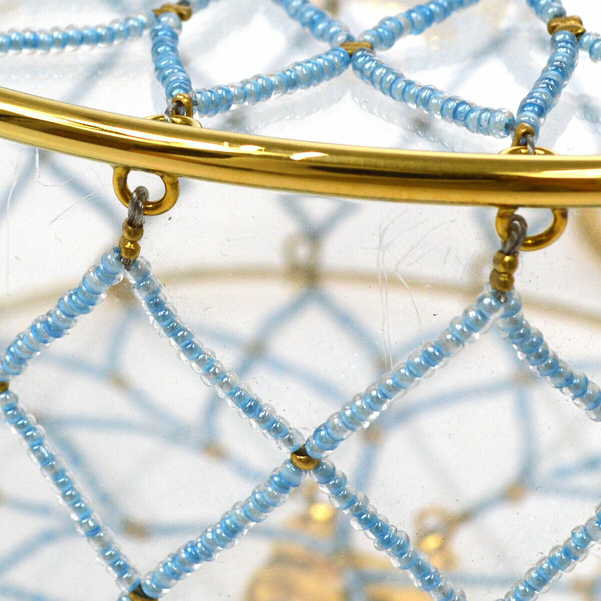 CHANEL 1990s Minaudiere Dreamcatcher Beaded Gold Transparent Round Circle Bag