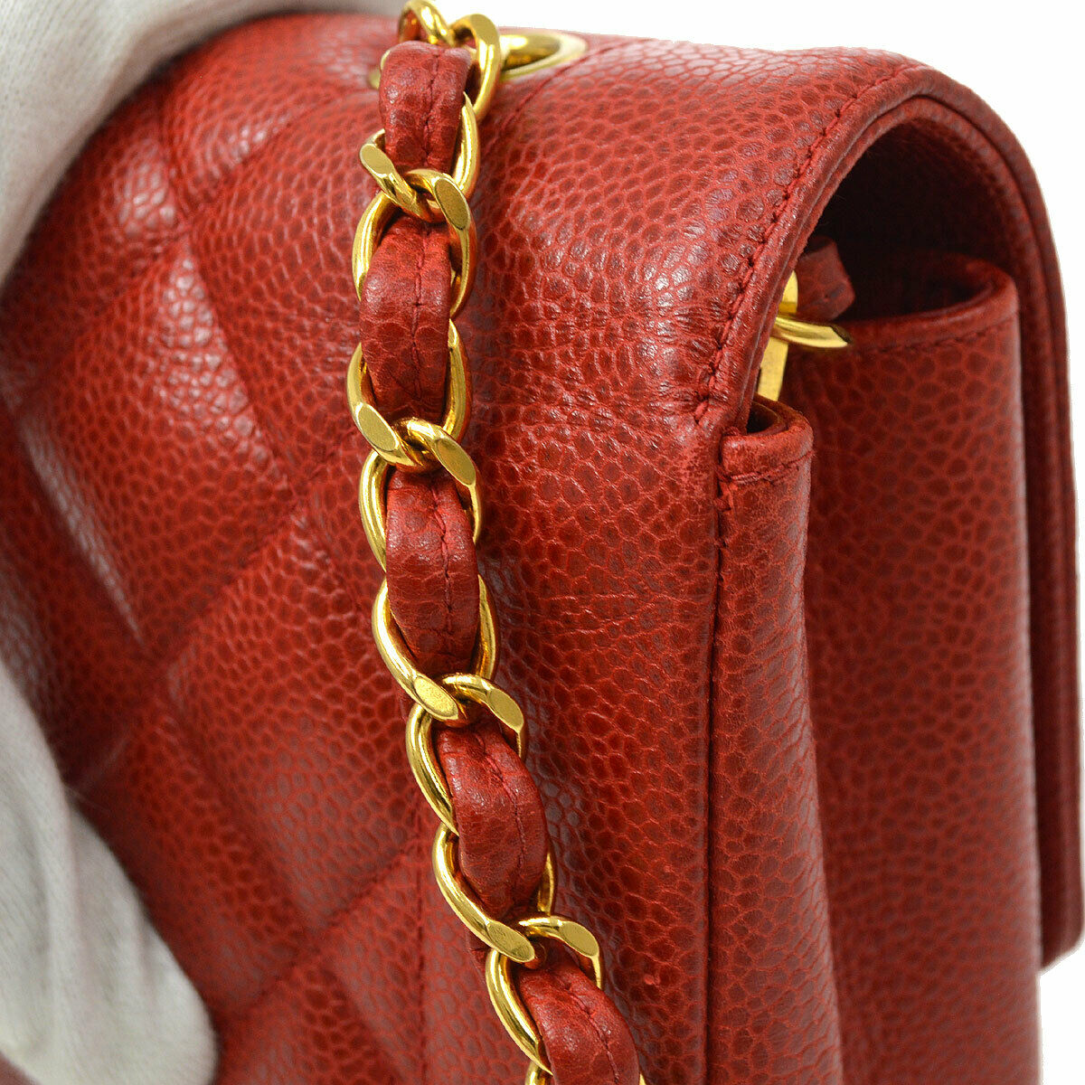 Chanel 1991-1994 Red Caviar Medium Diana Flap Bag