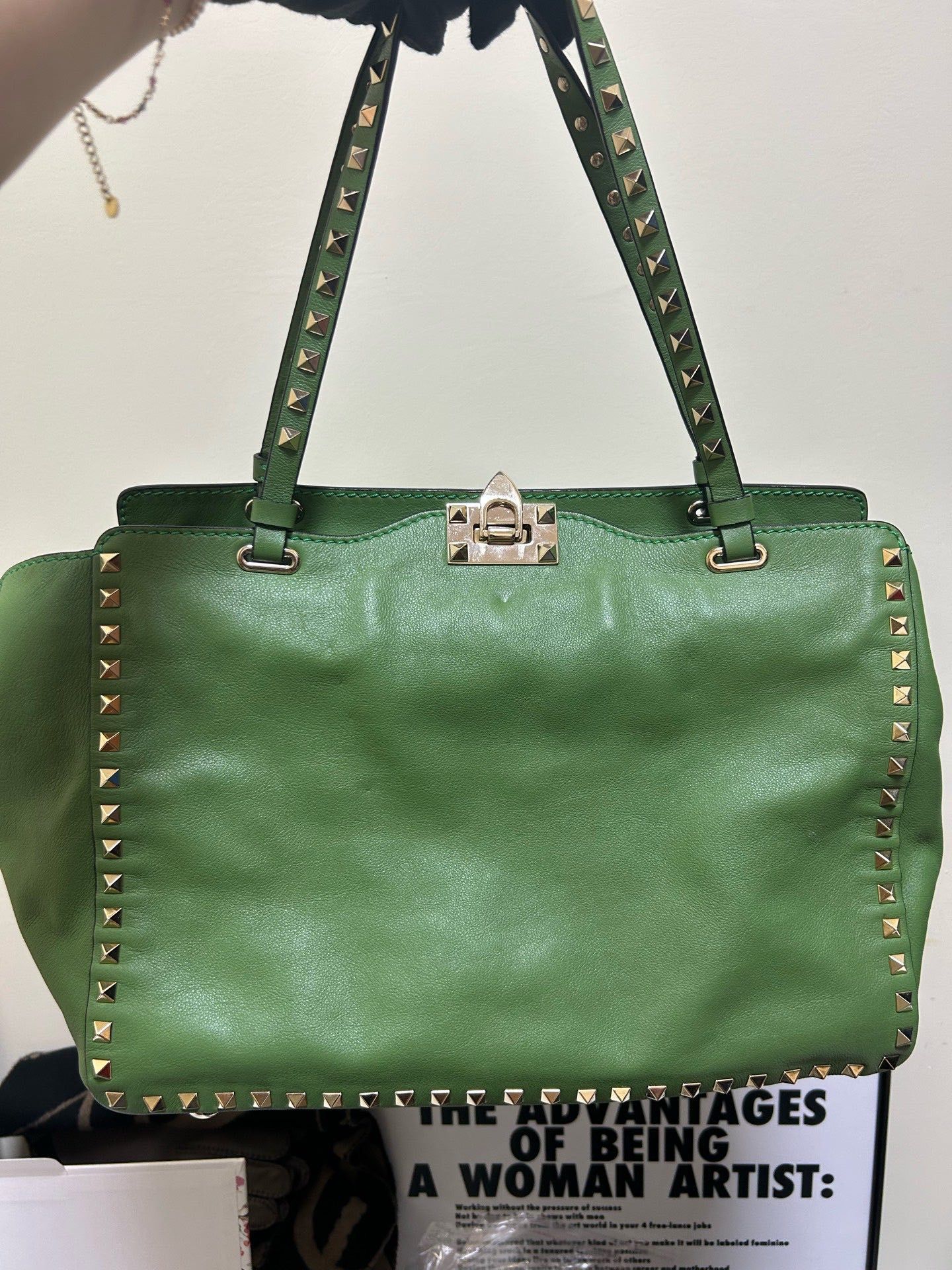 Valentino Rockstud rivet avocado tote bag