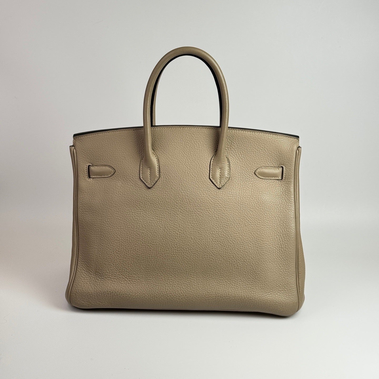 HERMES Clemence Leather Birkin 35 Silver Buckle Handbag Grey