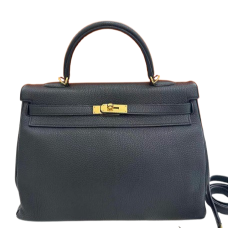 Hermes black Taurillon Clemence leather Kelly 35 handbag
