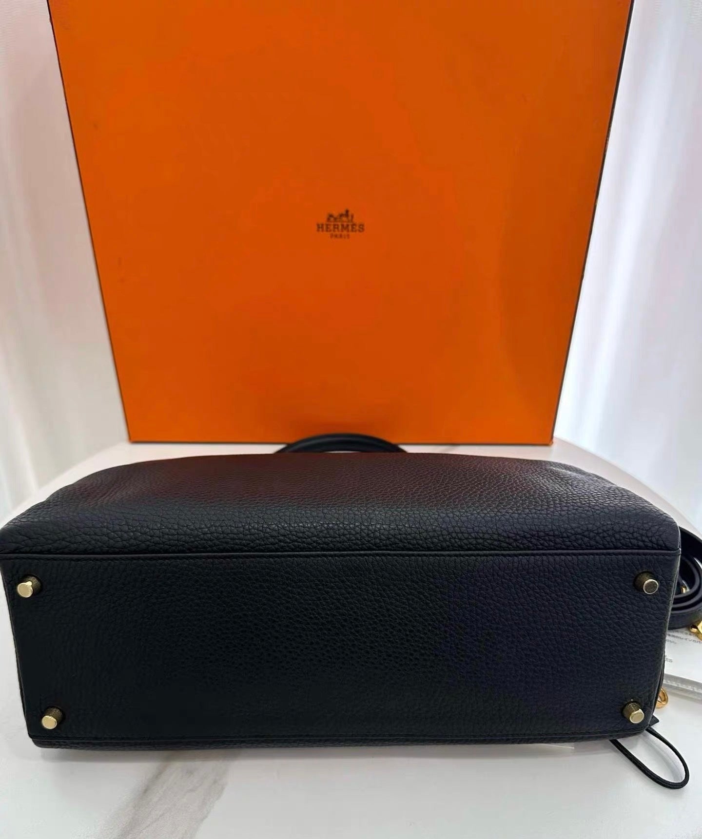 Hermes black Taurillon Clemence leather Kelly 35 handbag