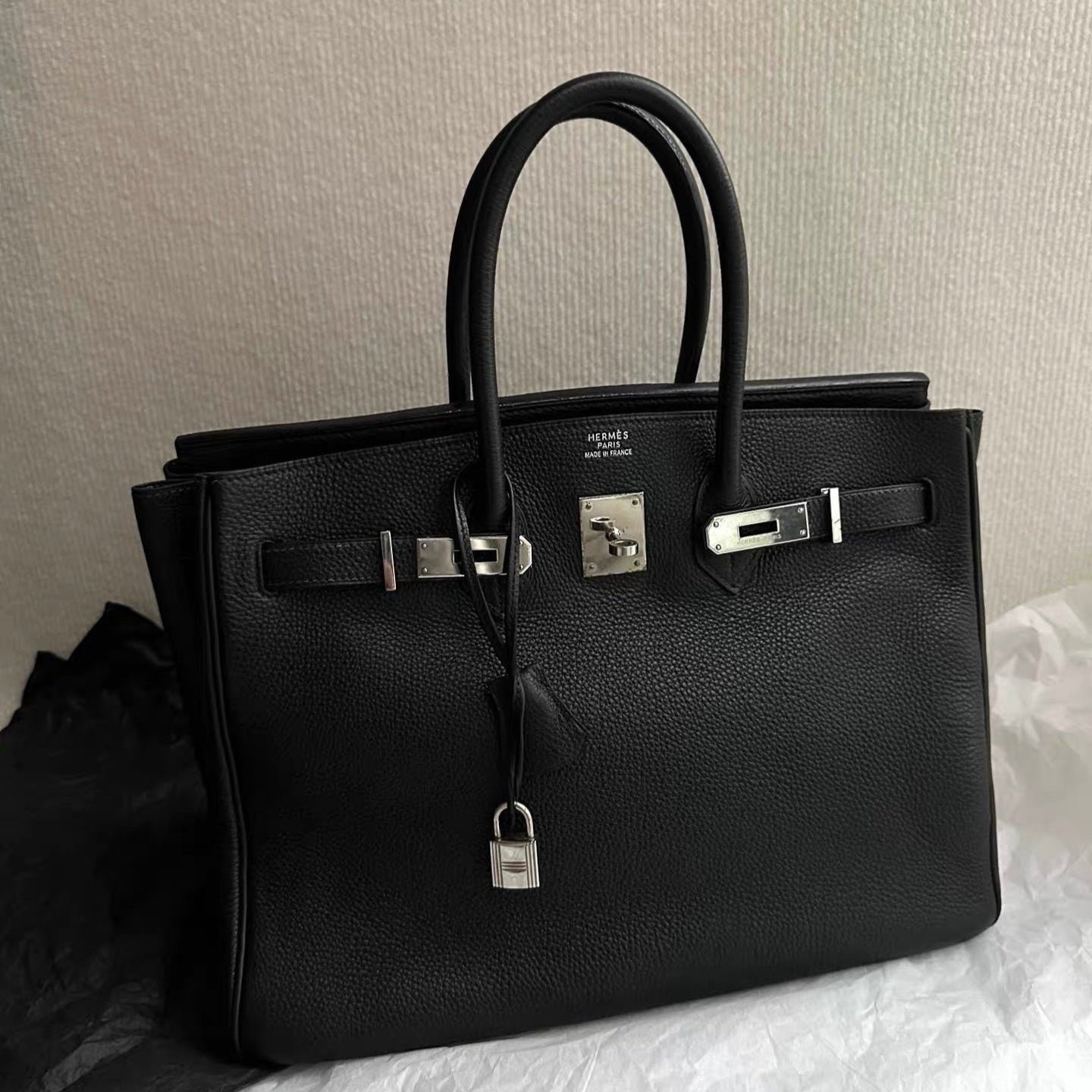 Hermes ◻︎E stamp Black Silver Taurillon Clemence Leather Birkin 35 Handbag