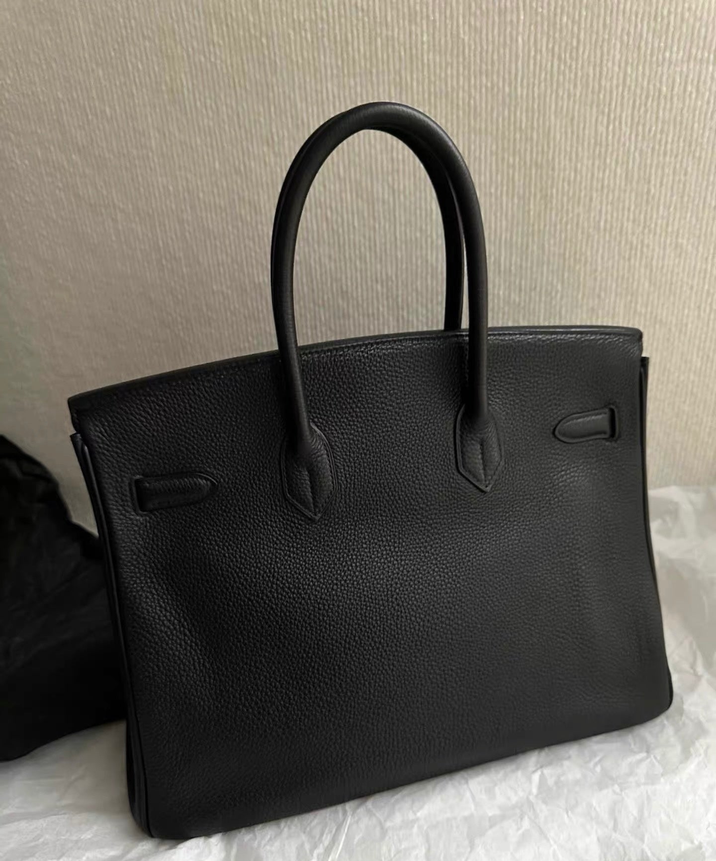 Hermes ◻︎E stamp Black Silver Taurillon Clemence Leather Birkin 35 Handbag