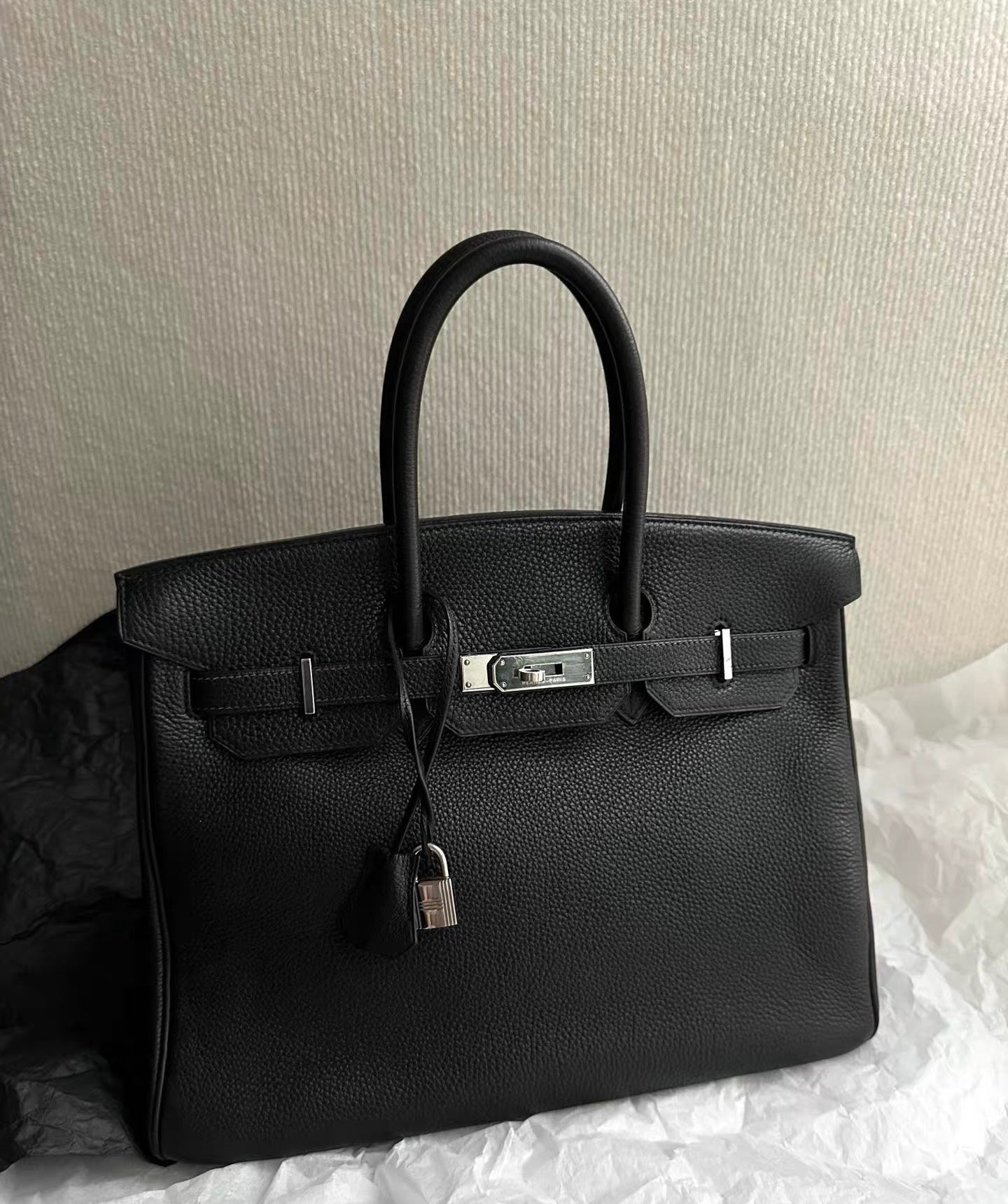 Hermes ◻︎E stamp Black Silver Taurillon Clemence Leather Birkin 35 Handbag