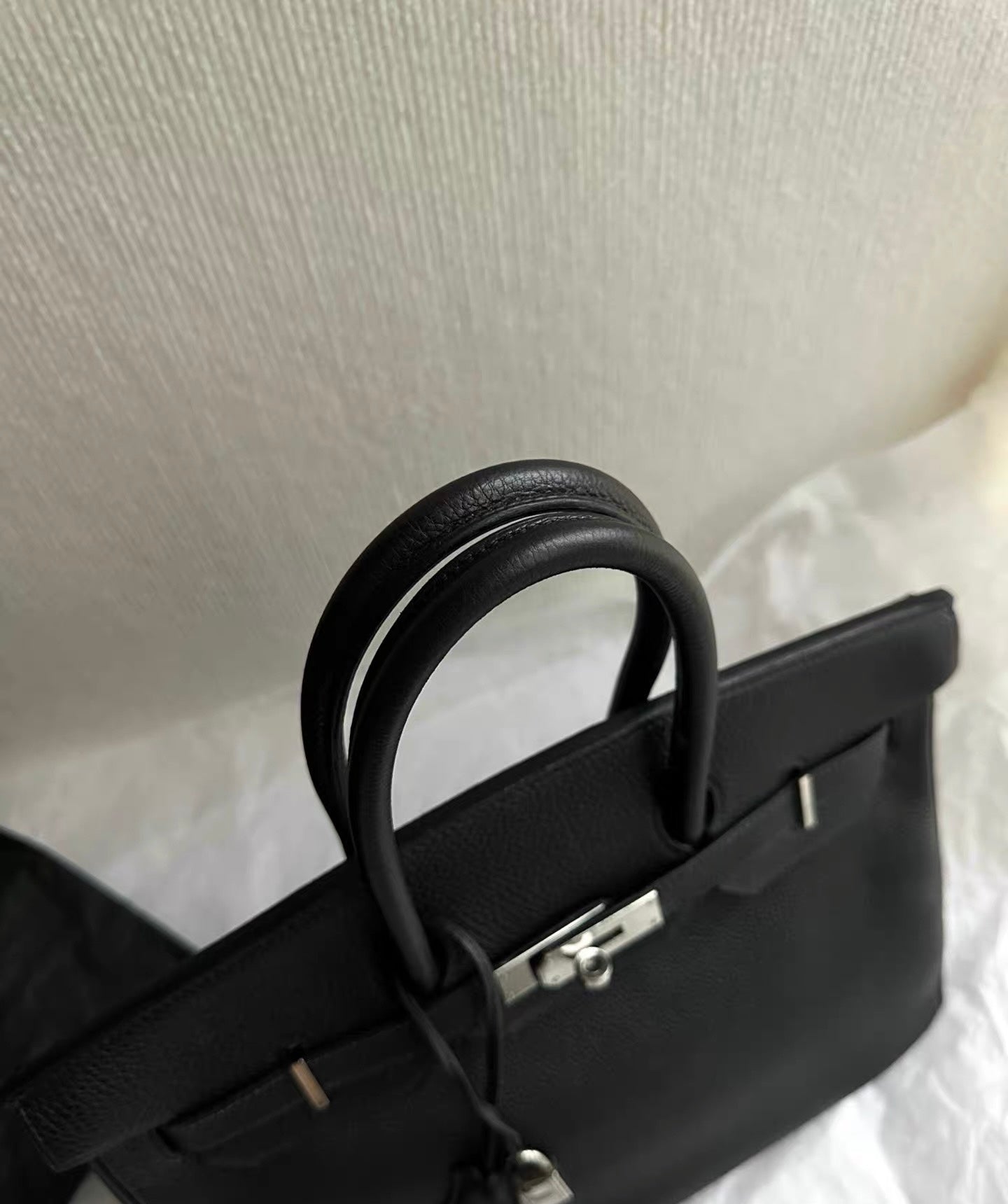 Hermes ◻︎E stamp Black Silver Taurillon Clemence Leather Birkin 35 Handbag