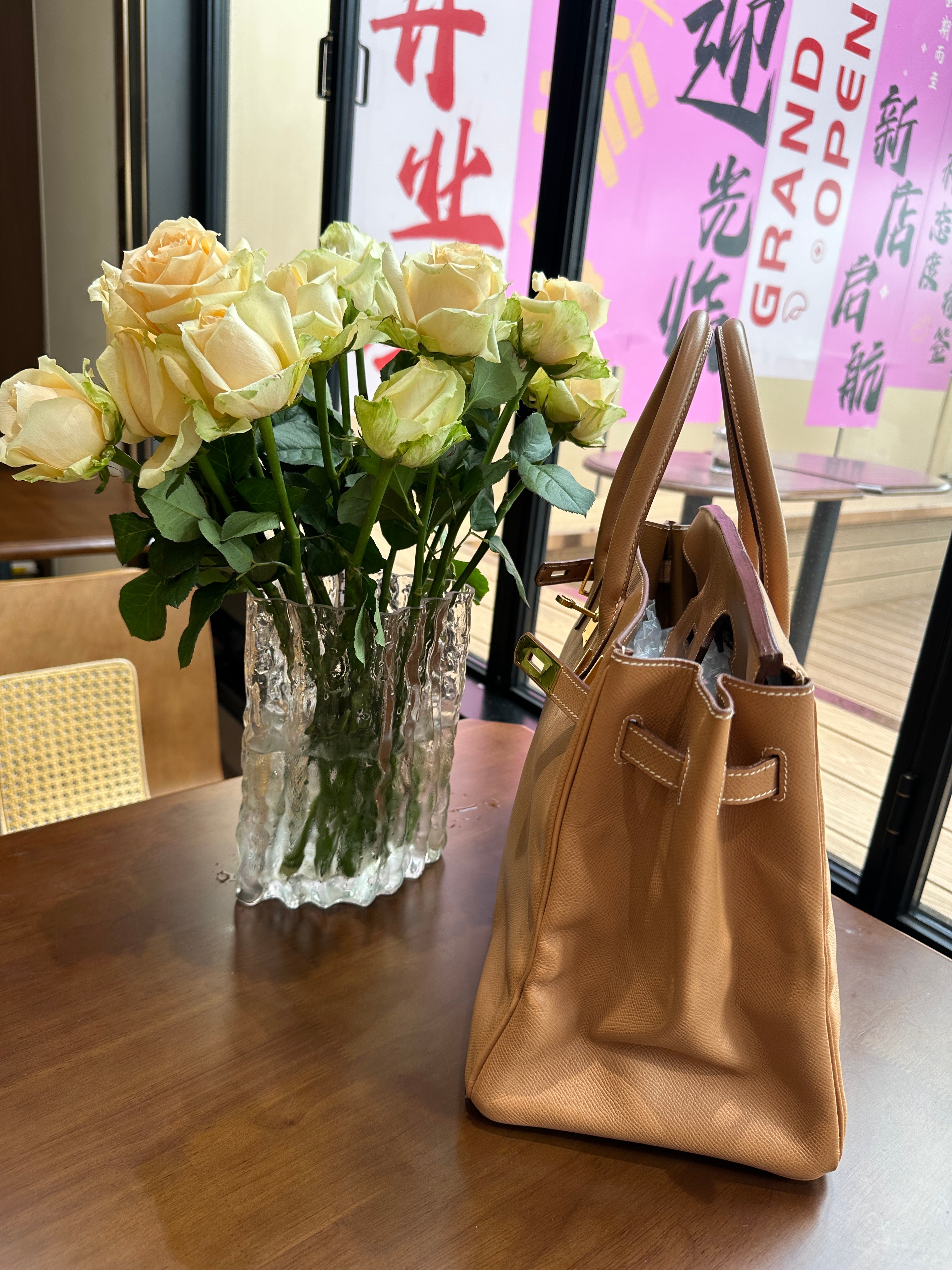 1995 Hermes Birkin 35 BK Gold Brown Gold Buckle Epsom
