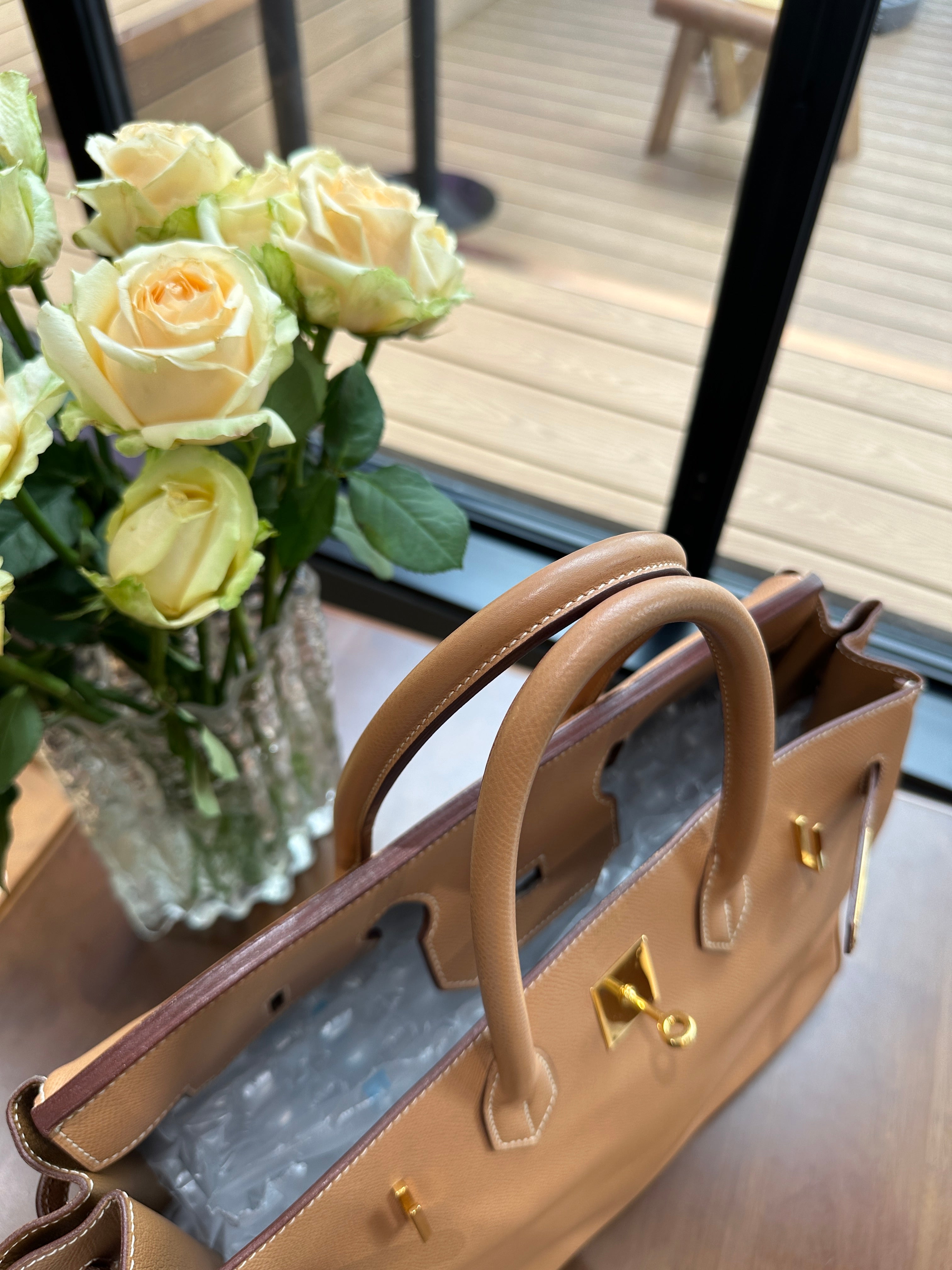 1995 Hermes Birkin 35 BK Gold Brown Gold Buckle Epsom