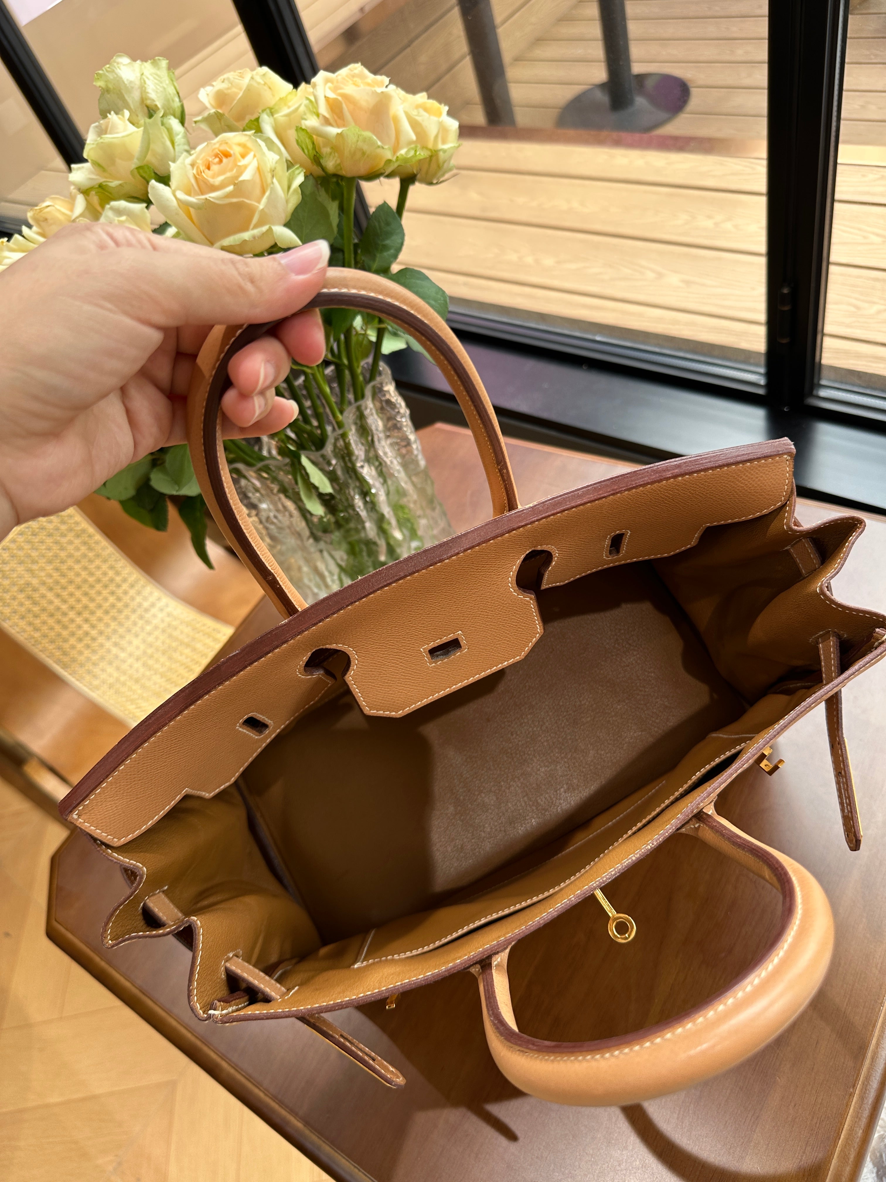 1995 Hermes Birkin 35 BK Gold Brown Gold Buckle Epsom